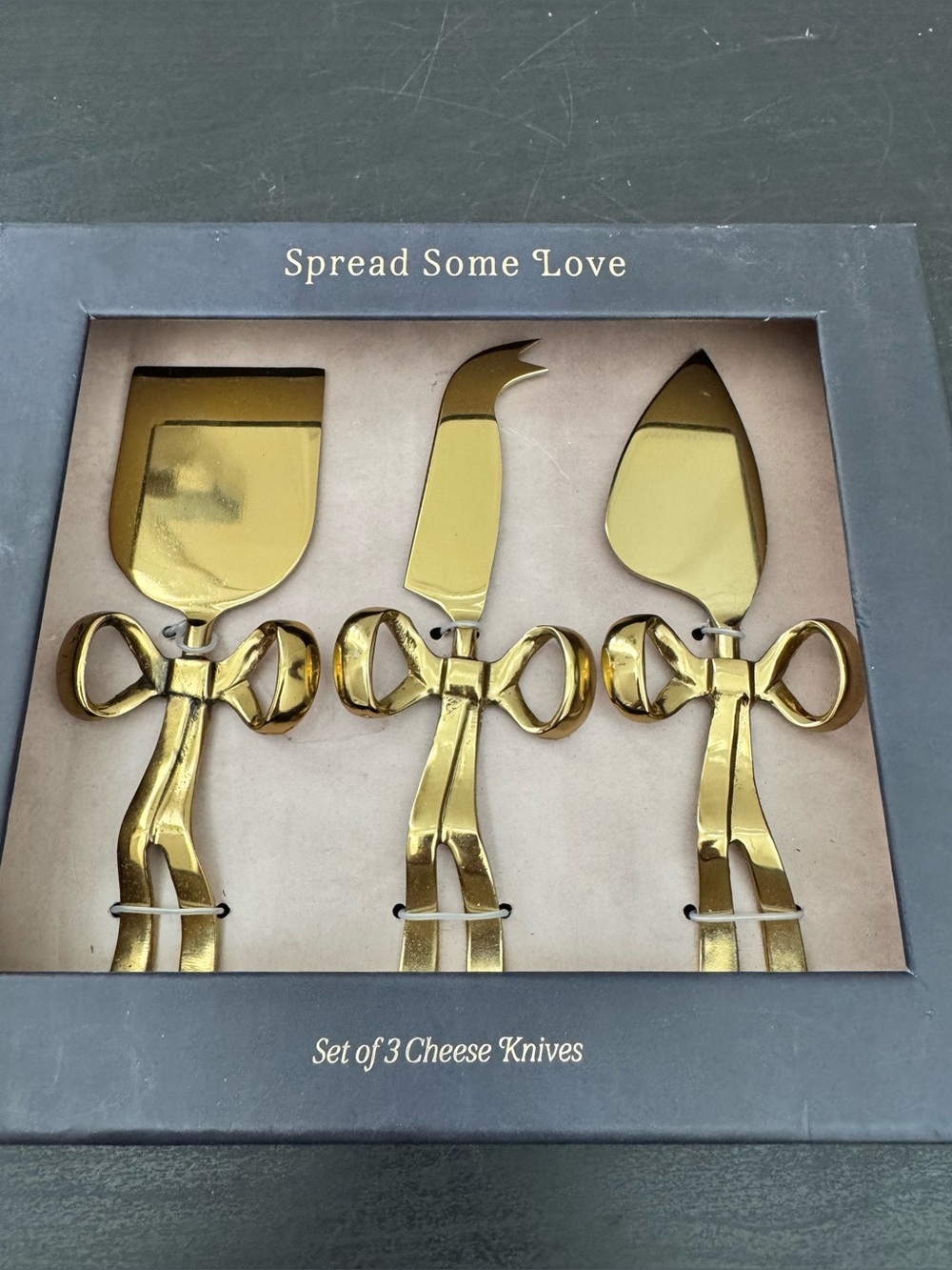 Anthropologie Benedita Stainless Steel Gold Bow Cheese Knives Set of 3